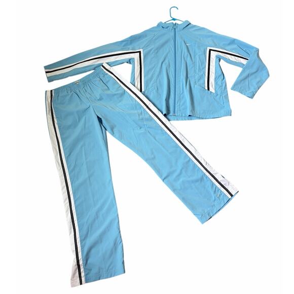 Quincy Mae Pants - VTG Nike Women's Sky Blue w/ Black/White Side Stripes Track Suit- XL Top/L Pants